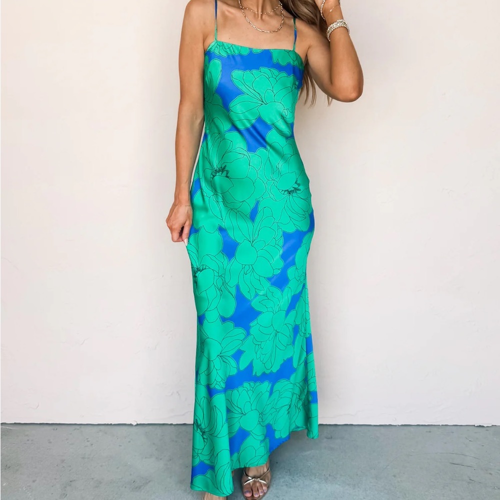 Floral Blue and Green Maxi Dress